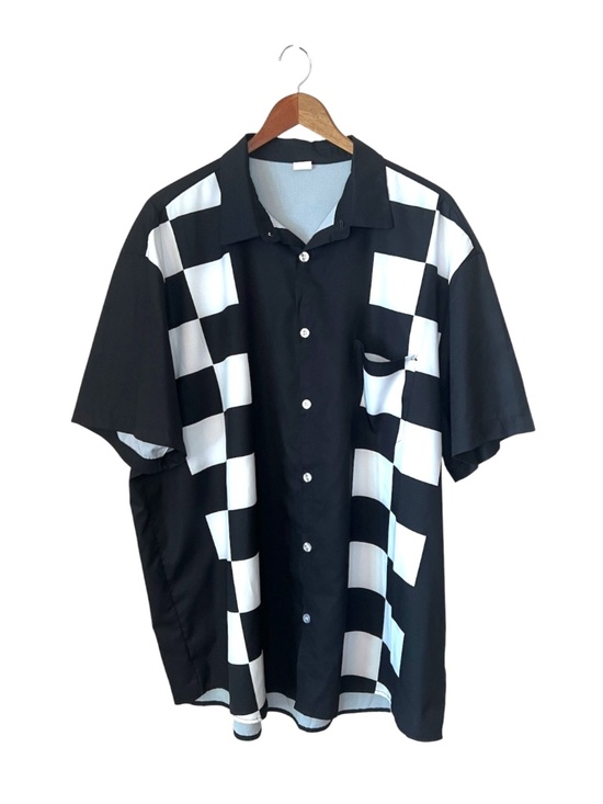 Other - Men's Black & White Checkerboard Rockabilly Ska Button Up Bowling Shirt 3XL